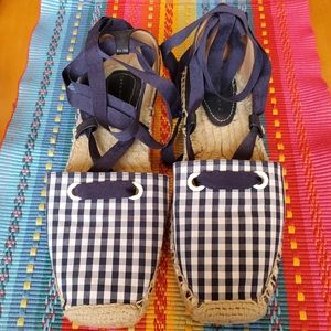 Zara Gingham Lace-Up Espadrilles Size 41 9.5